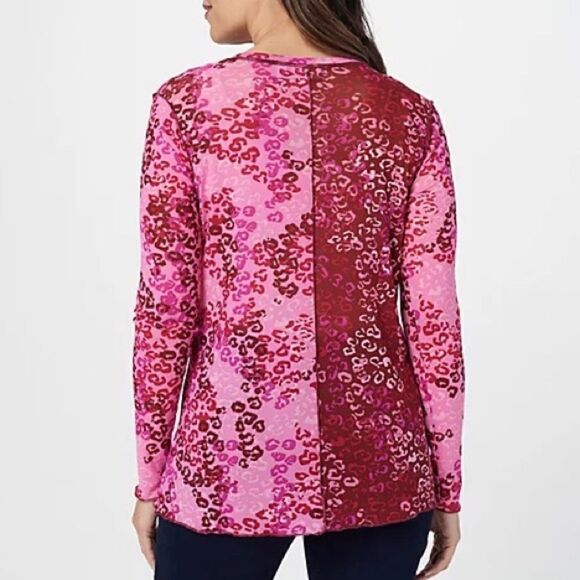 LOGO Layers by Lori Goldstein Sheer Mesh Patchwork Top - Picture 2 of 4